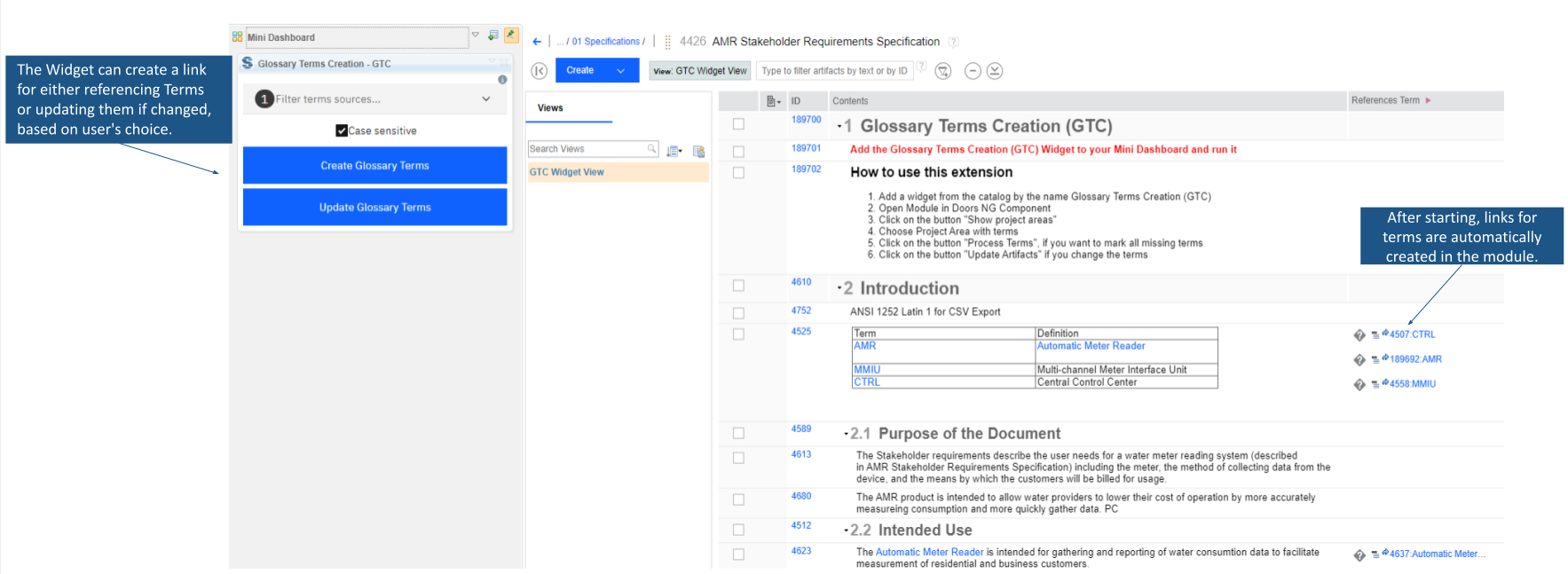 Result = the widget can create a link for either referencing terms or updating them if changed, based on user choice